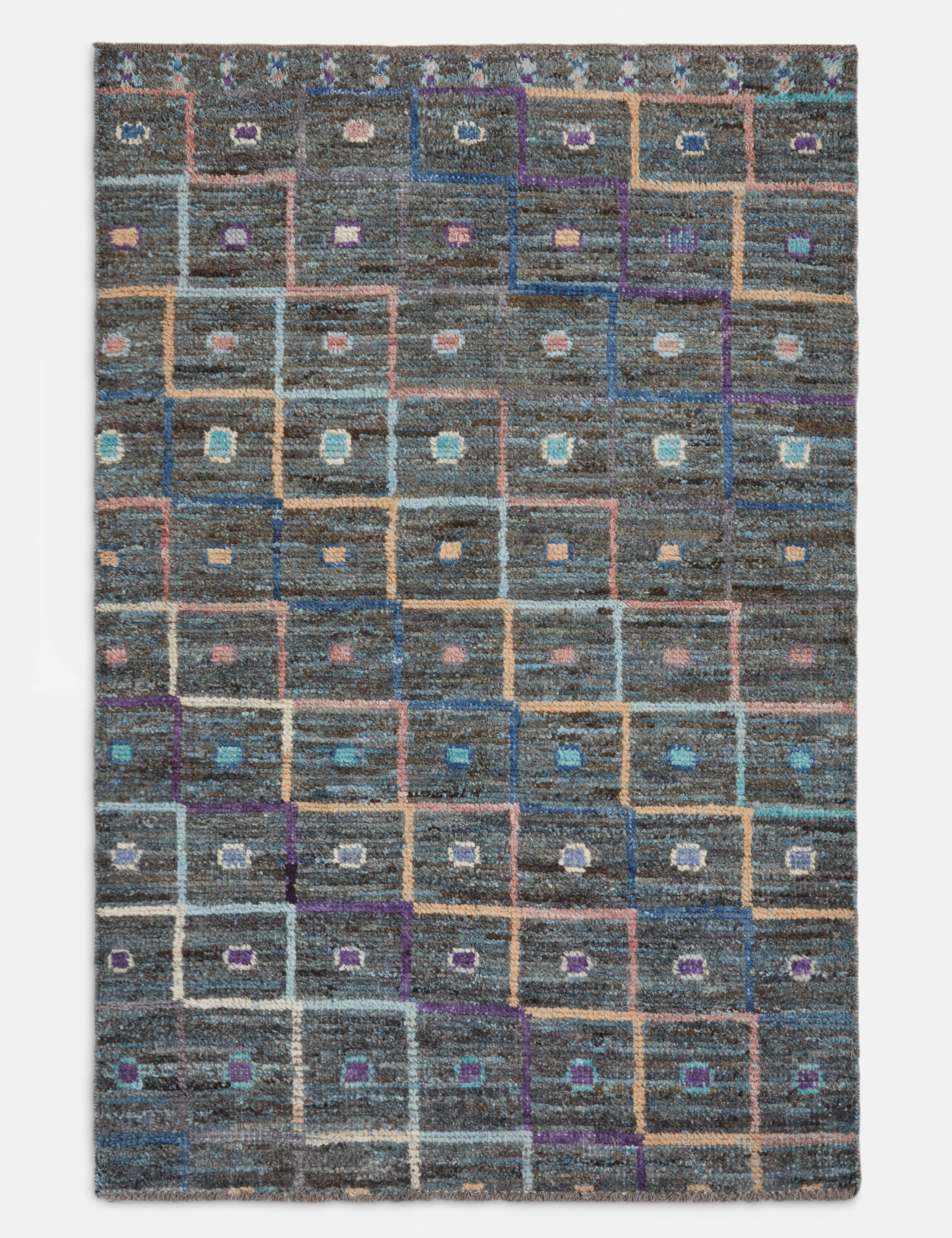 One-of-A-Kind Moroccan-Style Hand-Knotted Wool Rug No. 4, 4' x 6'modern color block patchwork rug