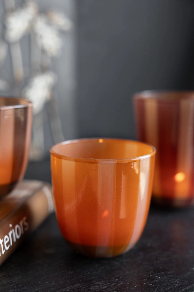Orange & Pink Tones Striped Tealight Holder - Shortscented candle ,decorative candle 