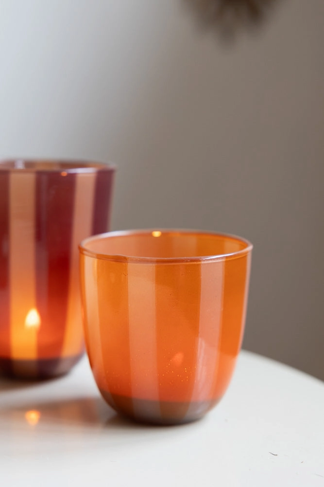 Orange & Pink Tones Striped Tealight Holder - Short