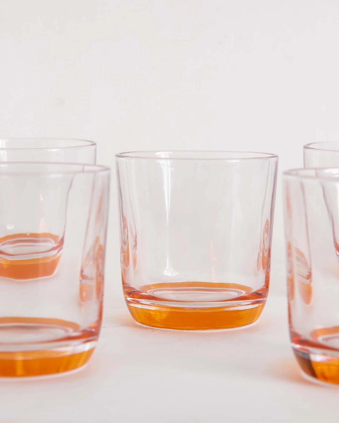 Orange Tinted Base Drinking Glass - Set Of 6