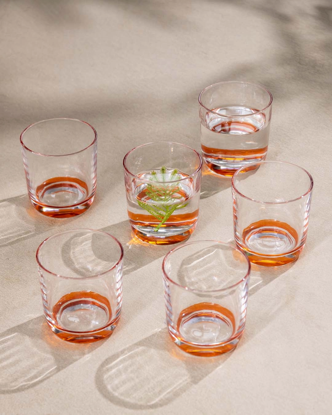 Orange Tinted Base Drinking Glass - Set Of 6modern kitchen decor ,kitchen dinner set ,dinnerware 