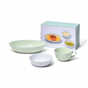 Ordi Colorful 3-Piece Oval Tableware Set Minthand-painted ceramic bowl