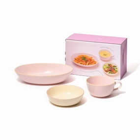Ordi Colorful 3-Piece Oval Tableware Set Pinkhand-painted ceramic bowl