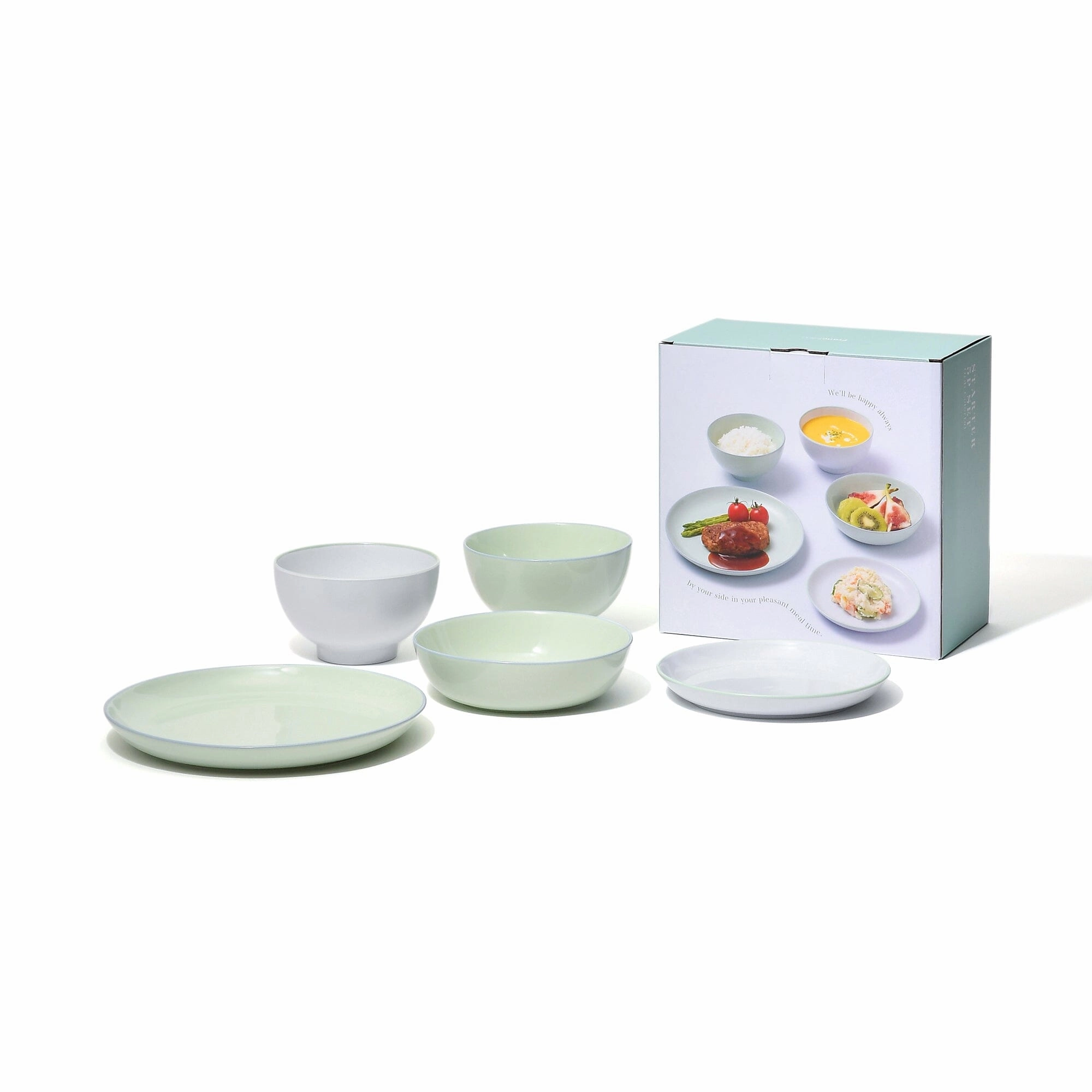 Ordi Colorful 5-Piece Tableware Set Minthand-painted ceramic bowl