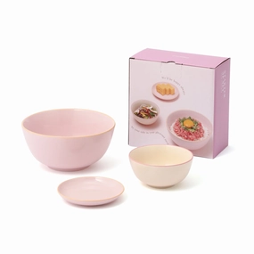 Ordi Colorful  Simple Meal  3-Piece Tableware Set Pinkhand-painted ceramic bowl