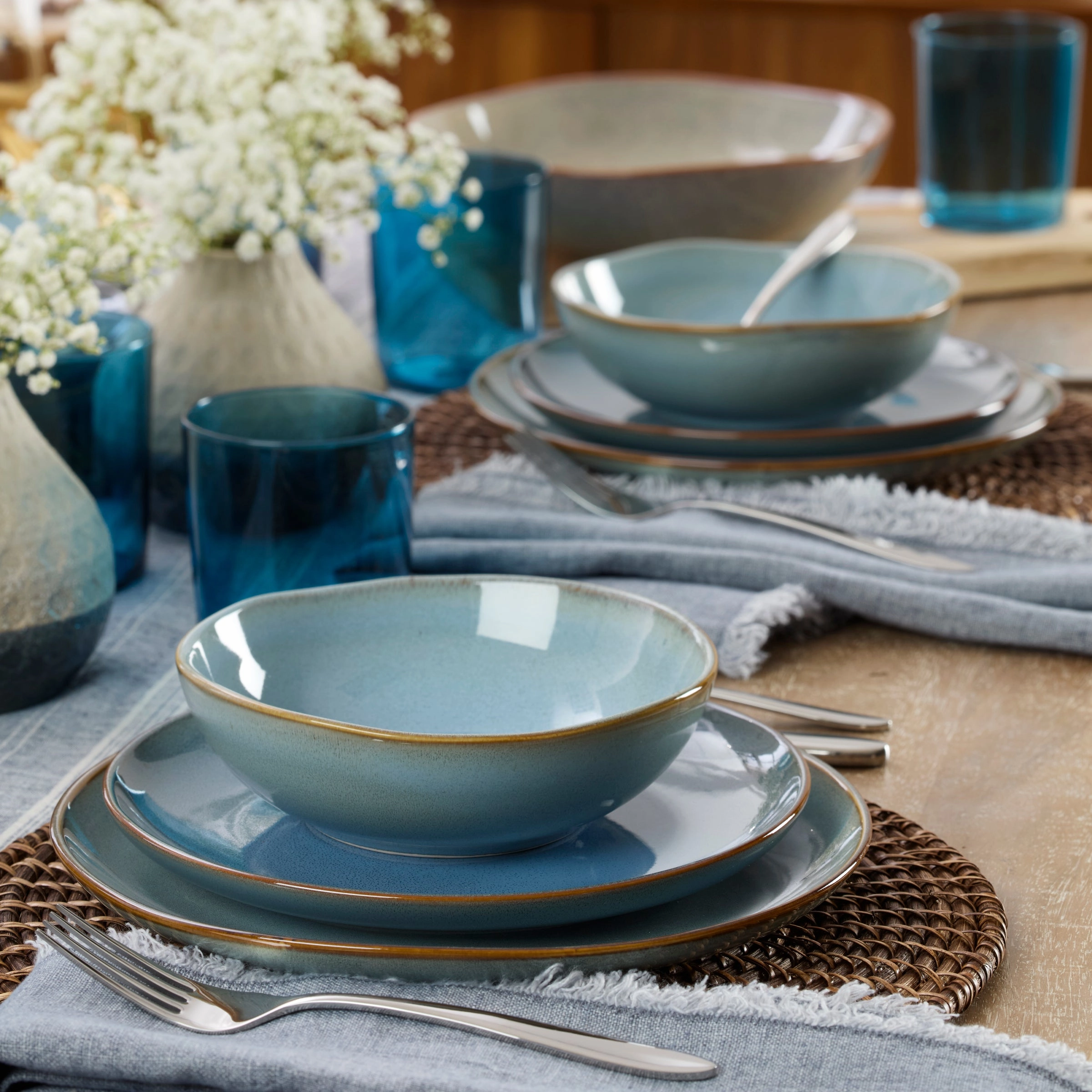 Organic Shades Blue 12-Piece Dinnerware Set