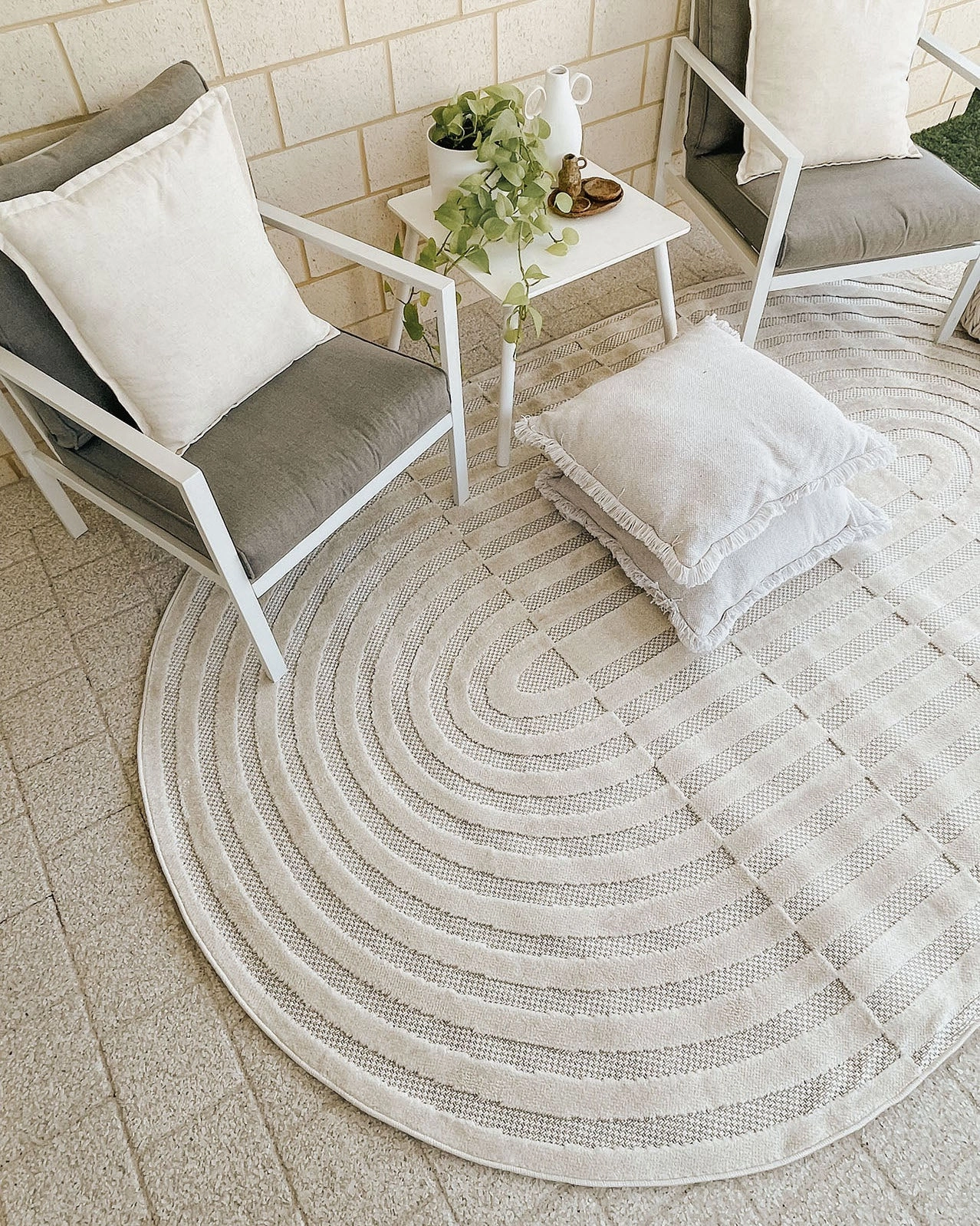 Orla Ivory Cream Striped Indoor Outdoor Oval Rug *NO RETURNS UNLESS FAULTY