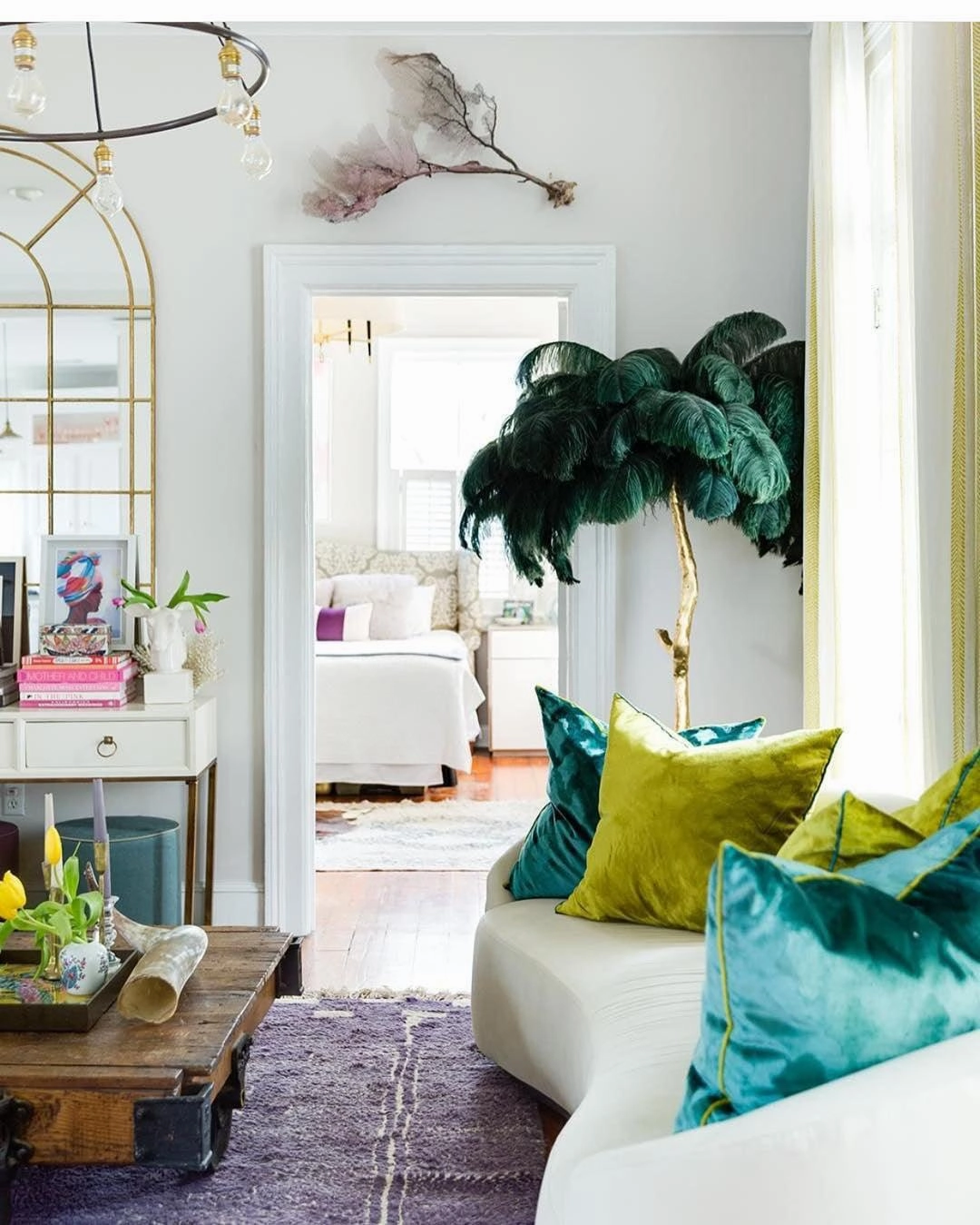 Ostrich Feather Brass Floor Lamp