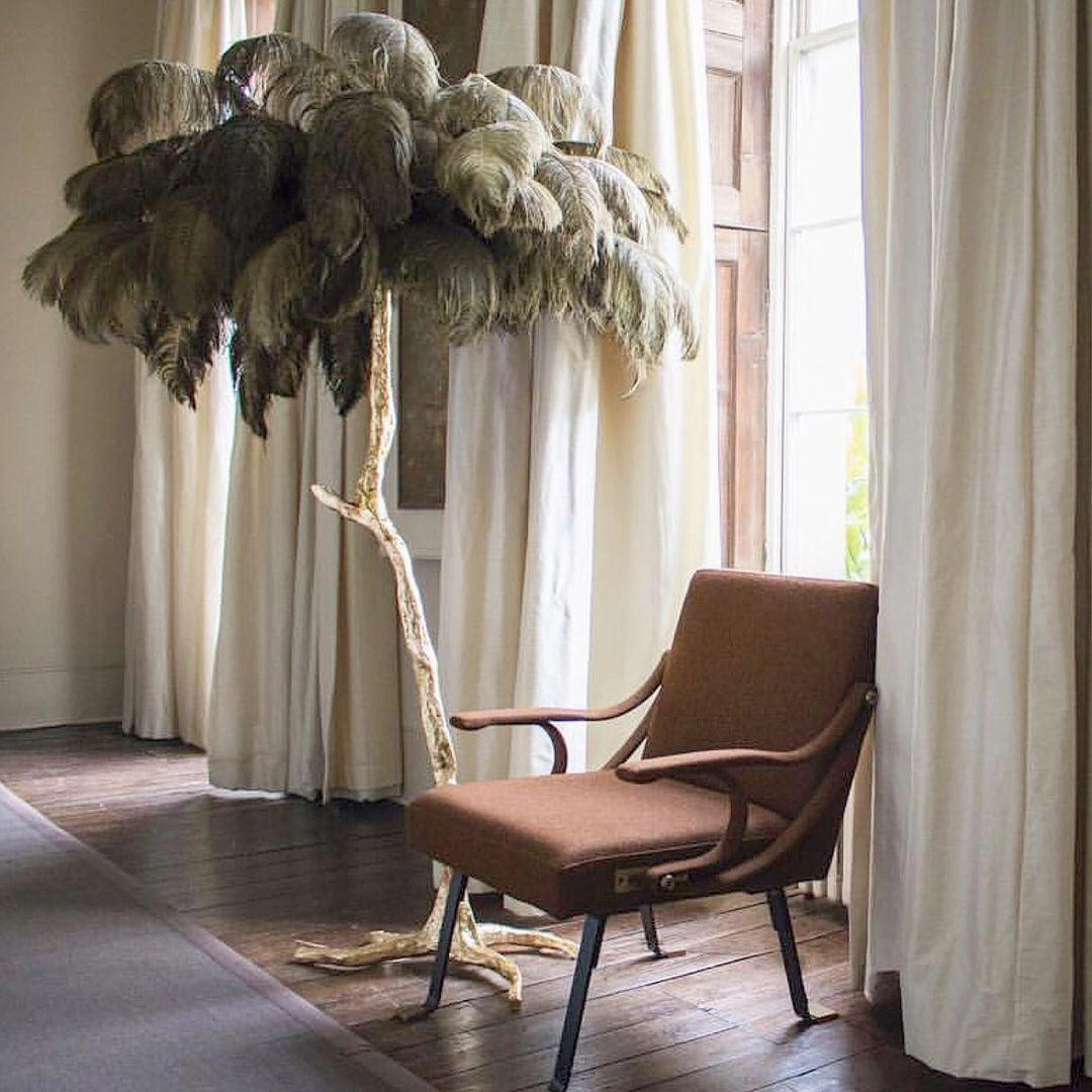 Ostrich Feather Brass Floor Lamp