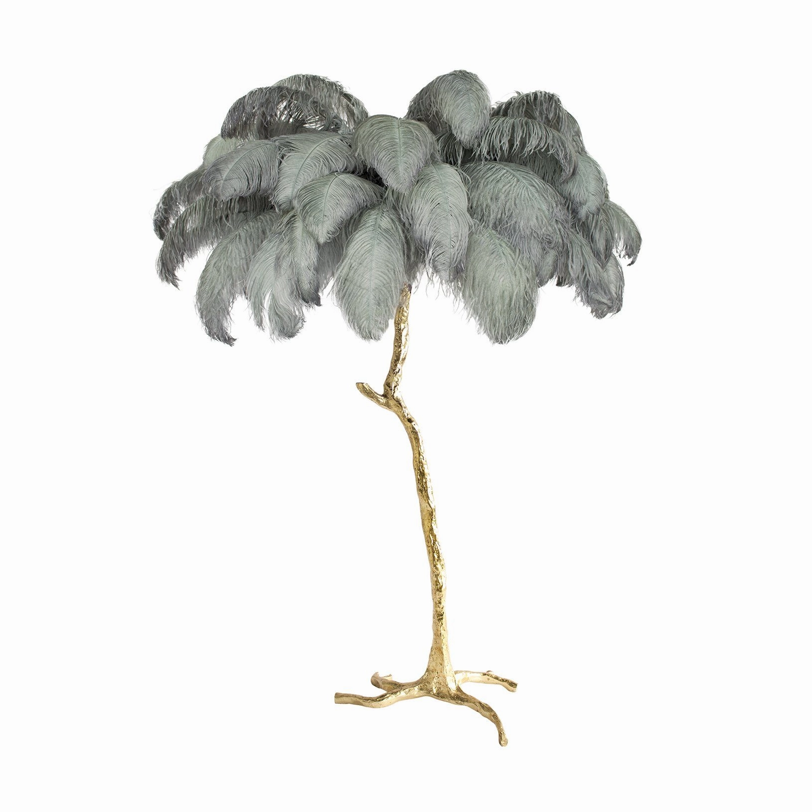Ostrich Feather Brass Floor Lamp