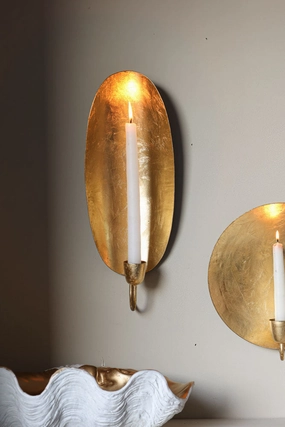 Oval Gold Leaf Candlestick Holder Wall Sconcescented candle ,decorative candle 