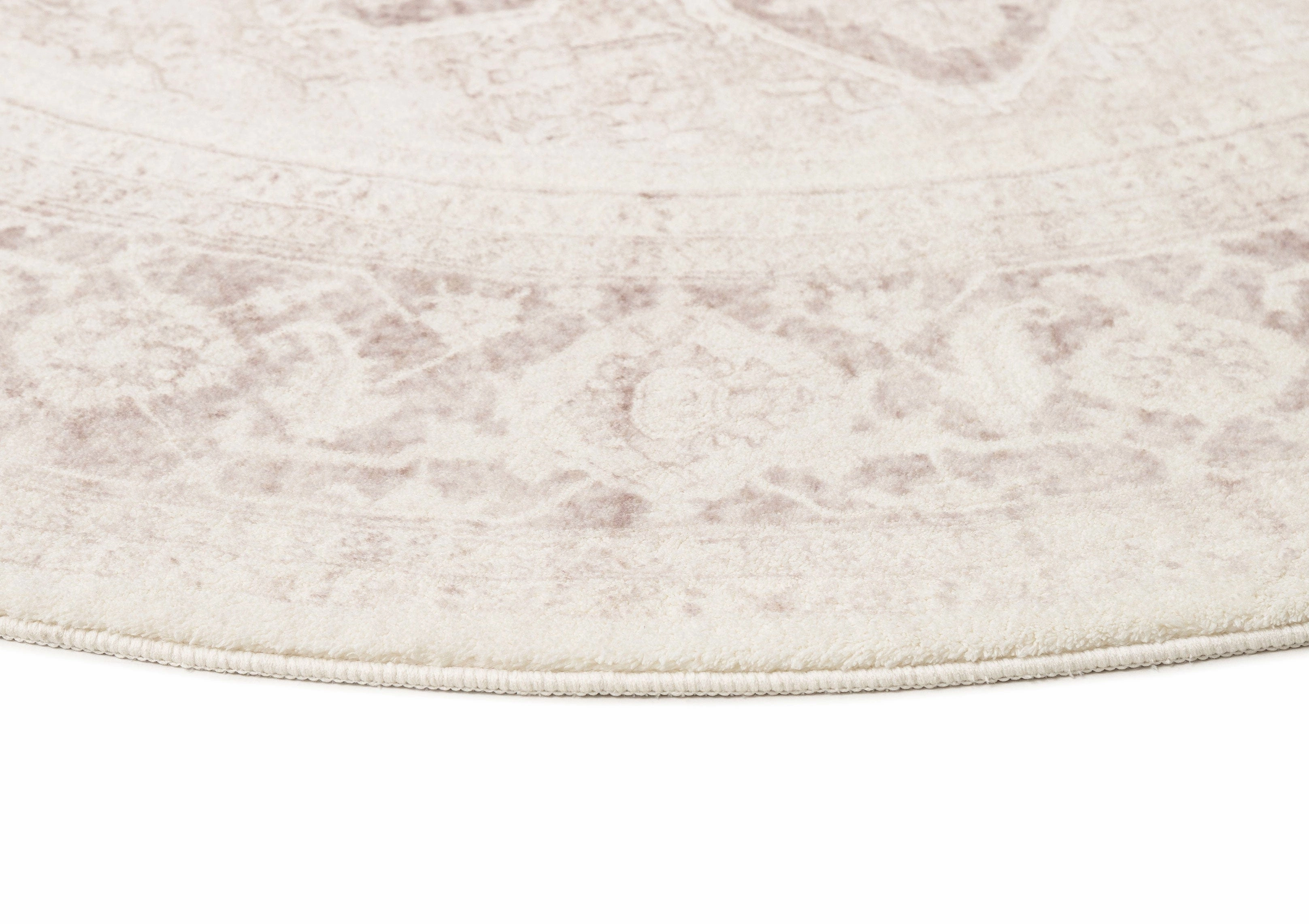 Patina Cream and Beige Distressed Washable Round Rug