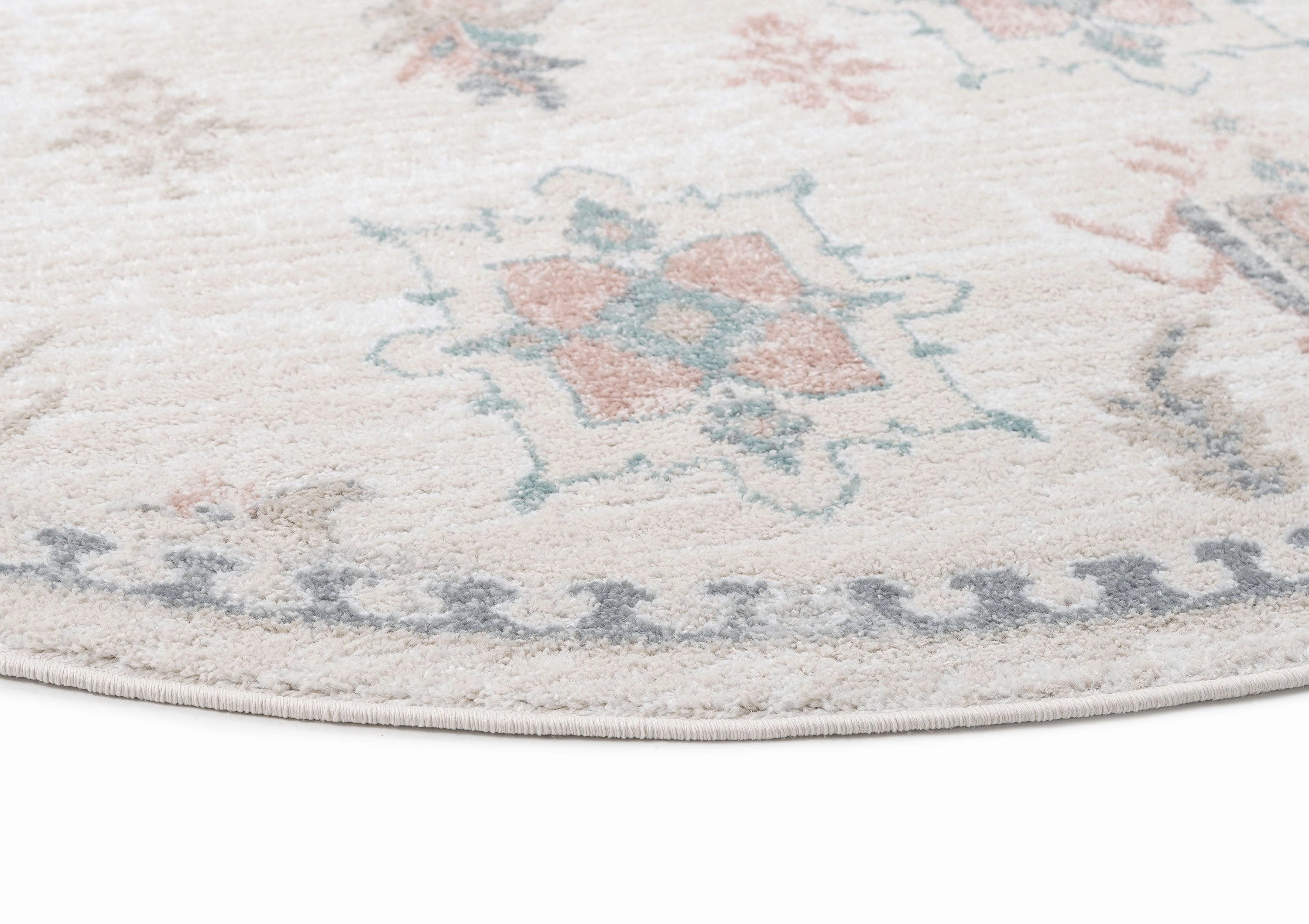 Pebblebrook Cream and Pink Traditional Round Rug