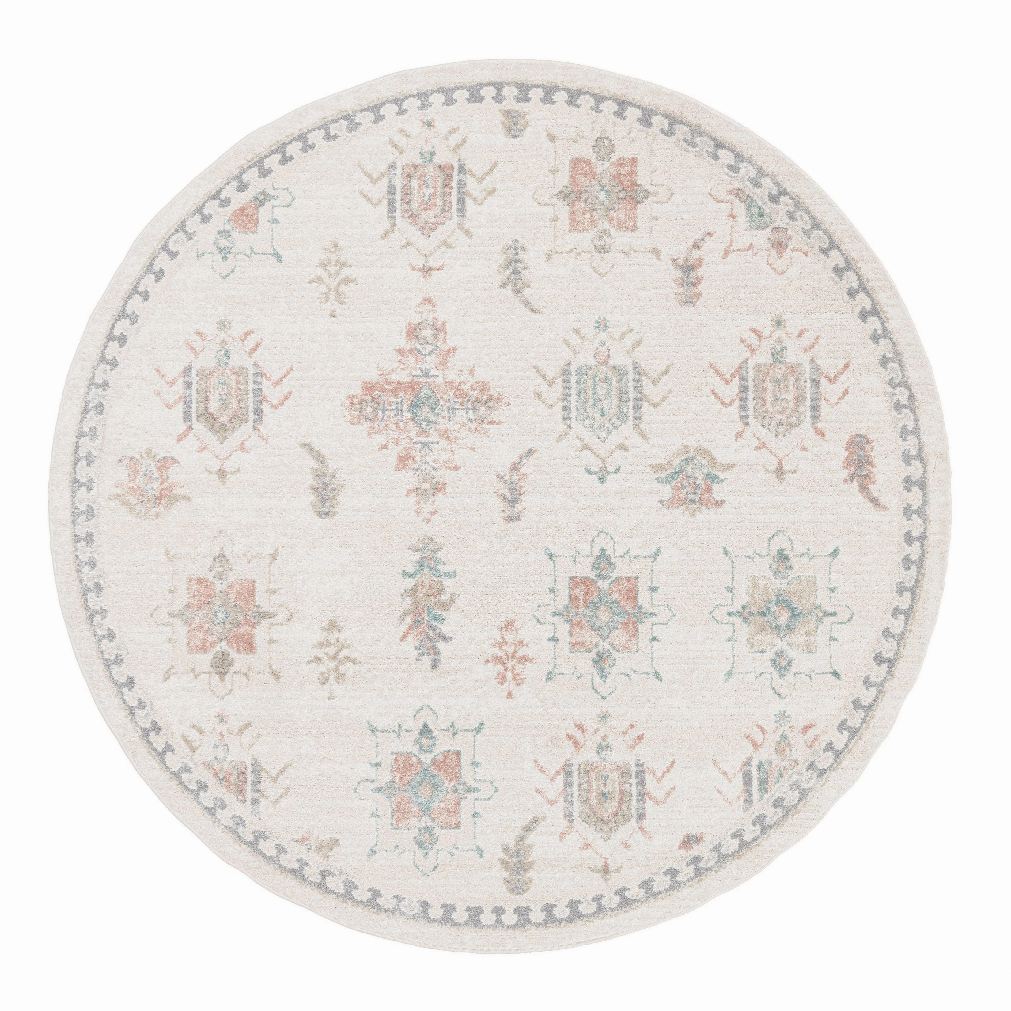 Pebblebrook Cream and Pink Traditional Round Rugmodern color block patchwork rug