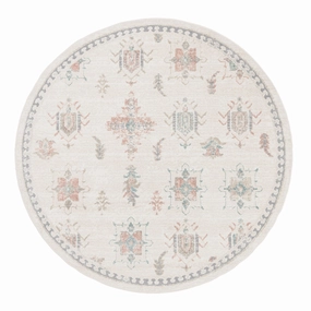Pebblebrook Cream and Pink Traditional Round Rugmodern color block patchwork rug