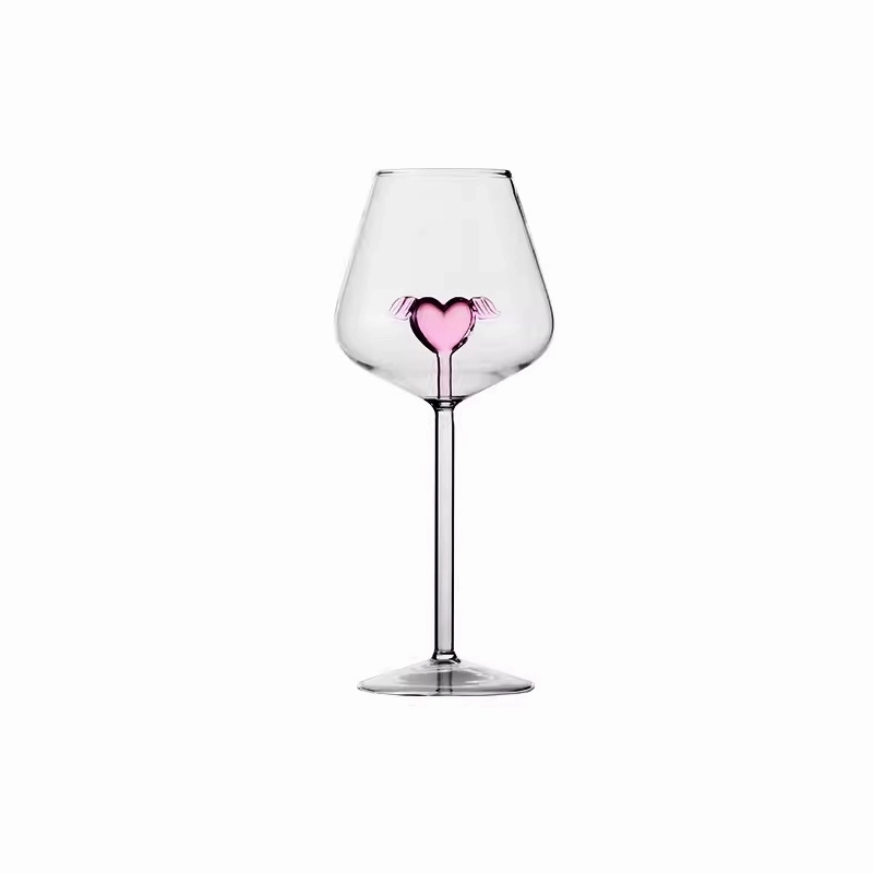 Pink love heart goblet wine glasses (1 pair)