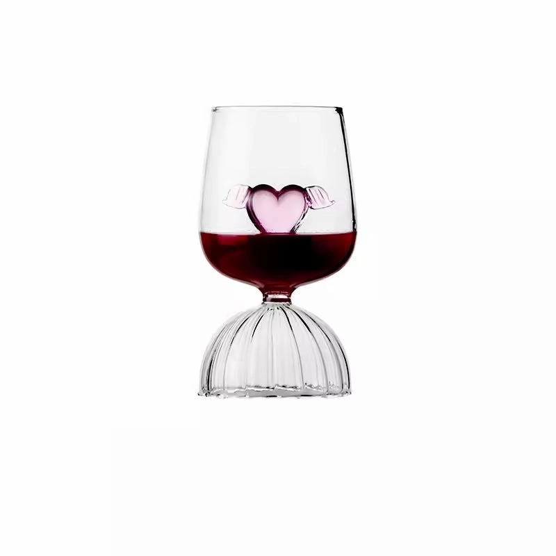 Pink love heart goblet wine glasses (1 pair)