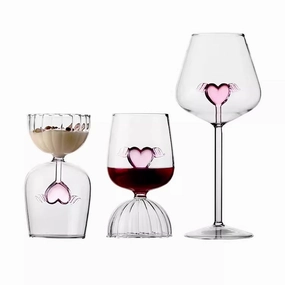 Pink love heart goblet wine glasses (1 pair)home decor ,wall decor 