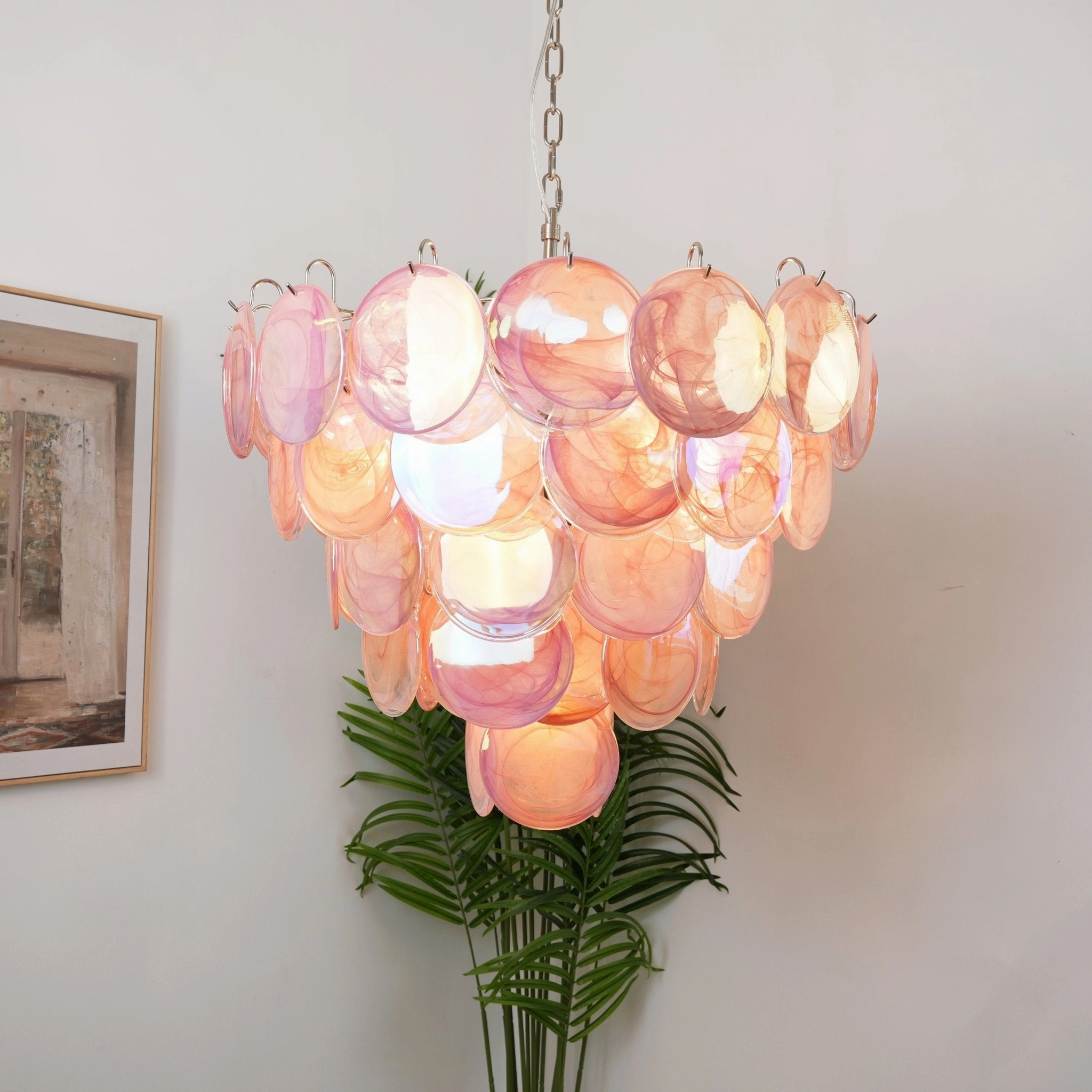 Pink Murano Disc Chandelier
