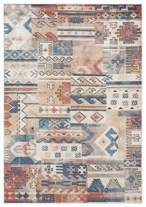 Pippa Orange And Blue Multi Colour Tribal Rugmodern color block patchwork rug