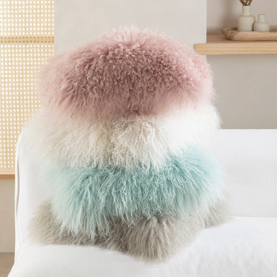 Plush Tibetan Wool Sheepskin Throw Cushion