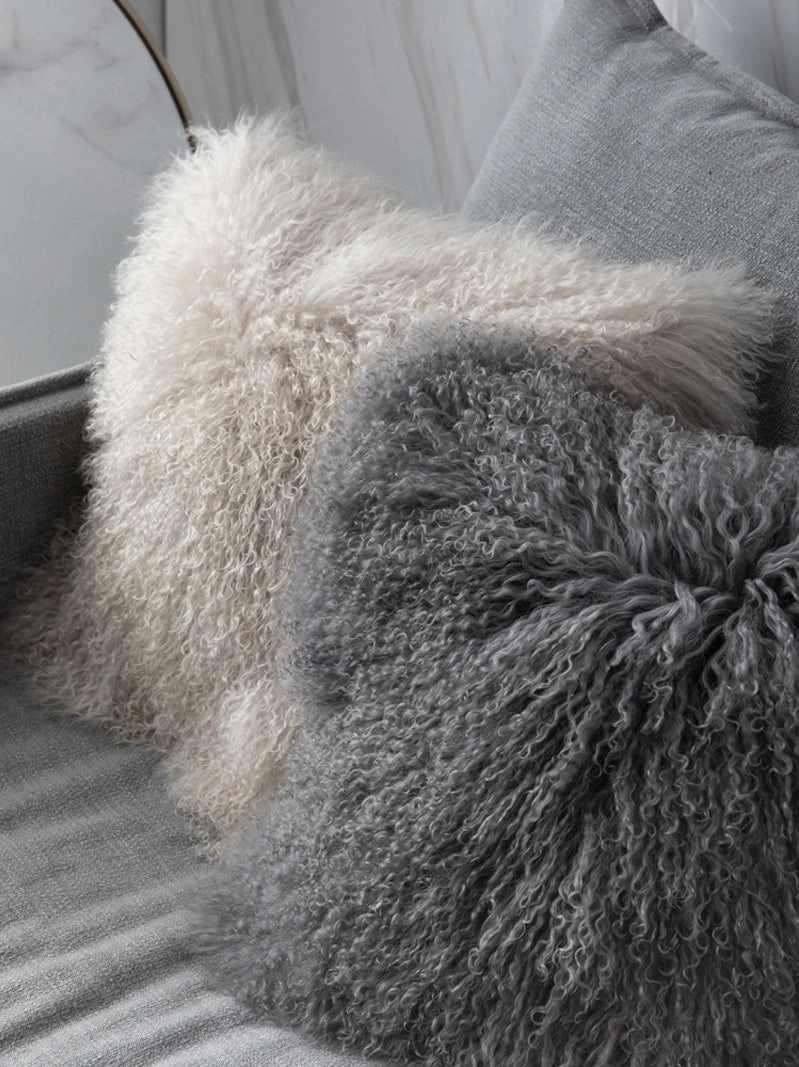 Plush Tibetan Wool Sheepskin Throw Cushion