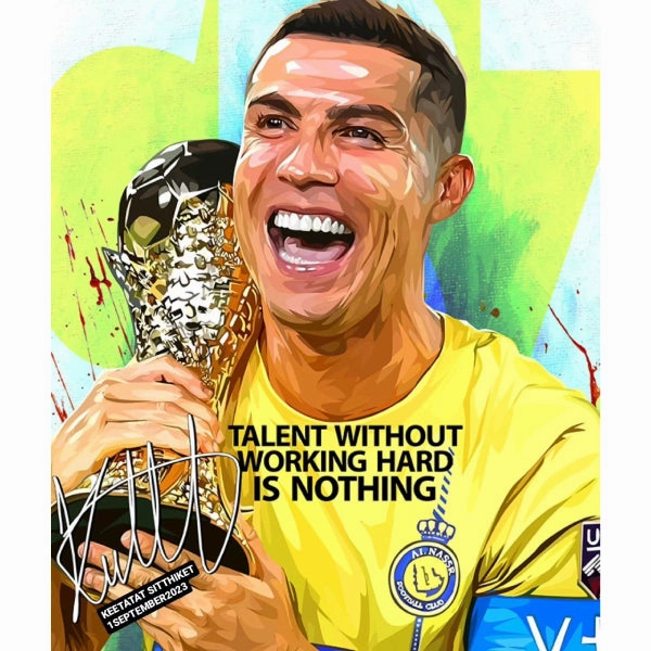 Pop Art Wall Decoration Drawing (Cristiano Ronaldo - TALENT WITHOUT WORKING HARD IS NOTHING) modern abstract painting decor