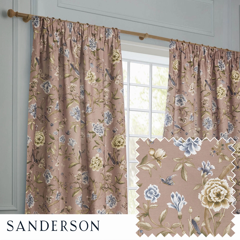 Porcelain Garden Printed Chenille Pencil Pleat Curtains Blushbedding sets ,throw blankets 