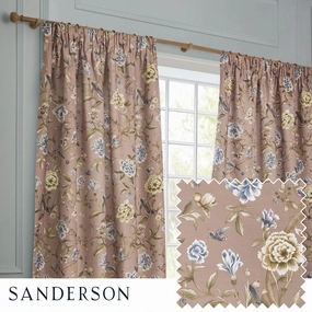 Porcelain Garden Printed Chenille Pencil Pleat Curtains Blushhome decor ,wall decor 
