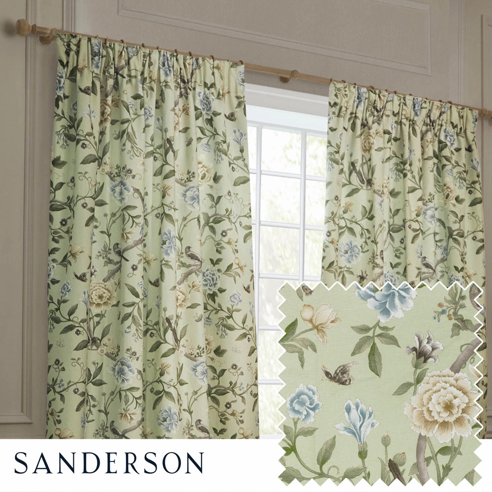 Porcelain Garden Printed Chenille Pencil Pleat Curtains Sagebedding sets ,throw blankets 