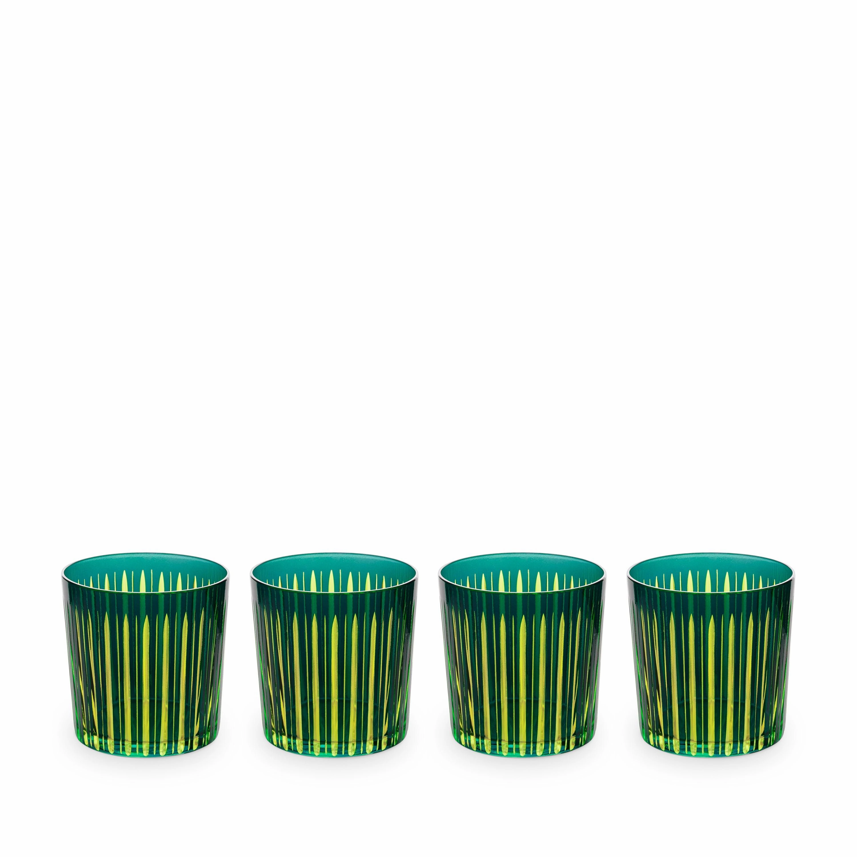Prism Double Old Fashioned Glasses - Green (Set of 4)glass cups ,personalized mugs 