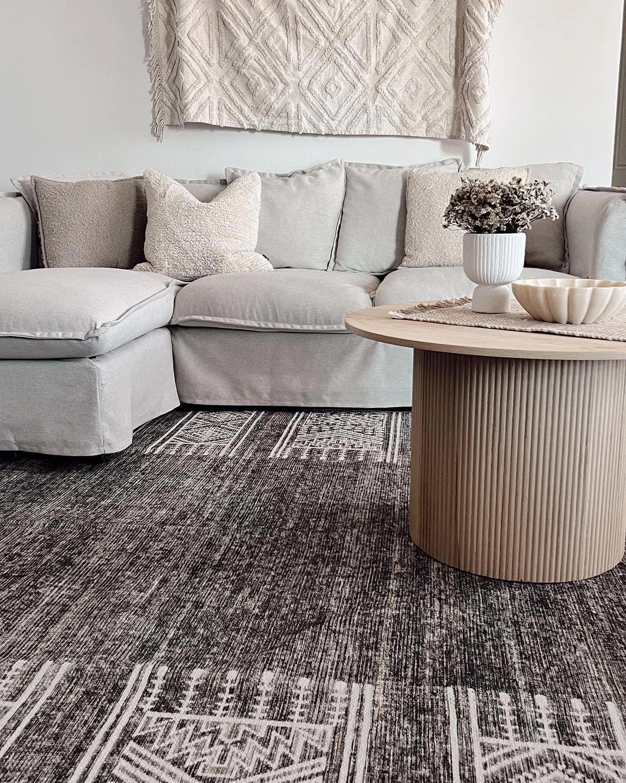 Raia Charcoal and Grey Tribal Distressed Washable Rug *NO RETURNS UNLESS FAULTY