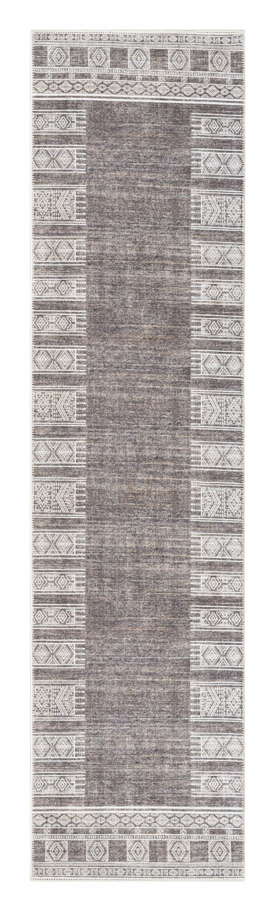 Raia Charcoal and Grey Tribal Distressed Washable Runner Rug *NO RETURNS UNLESS FAULTYmodern color block patchwork rug
