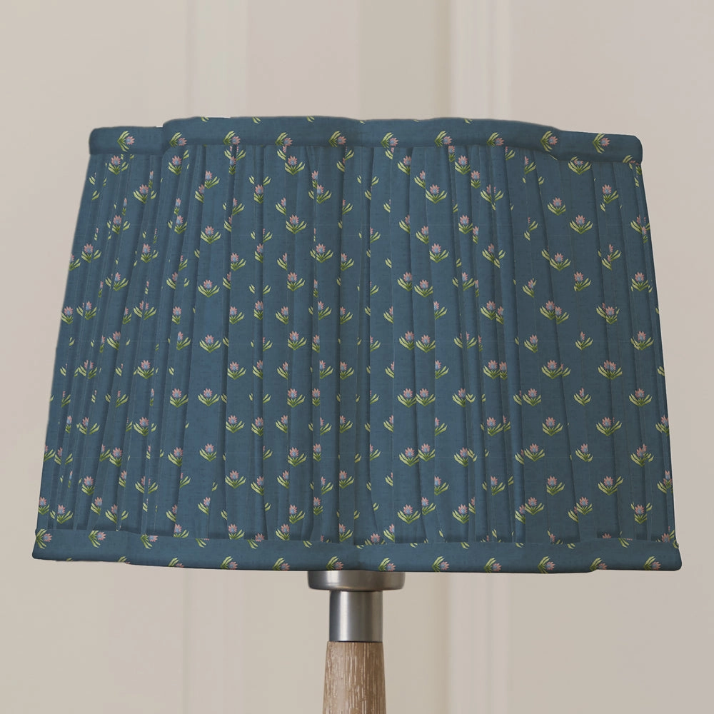 Raja Pleated Scalloped Lamp Shade Denimreplacement lampshade,White Linen Drum Lampshade for Table or Floor Lamp