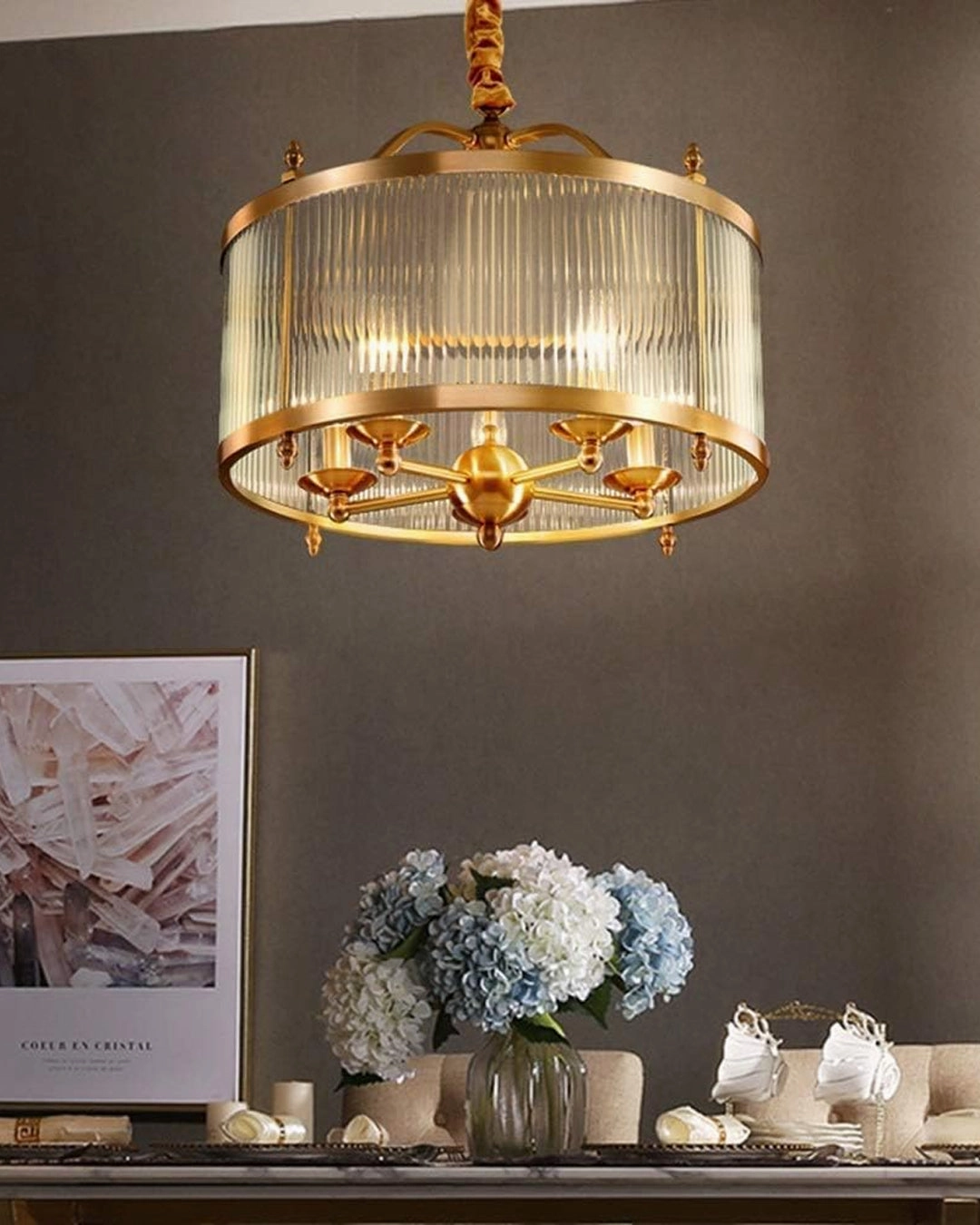 Regency Ribbed Gold Chandelier