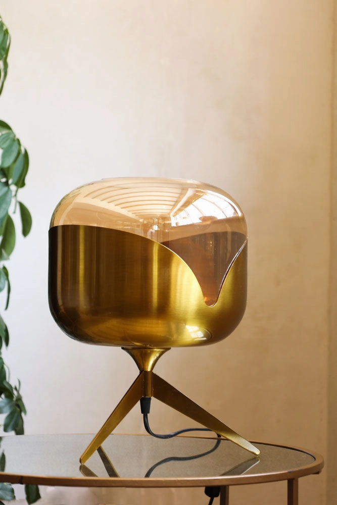 Retro Golden Glass Tripod Table Lamp