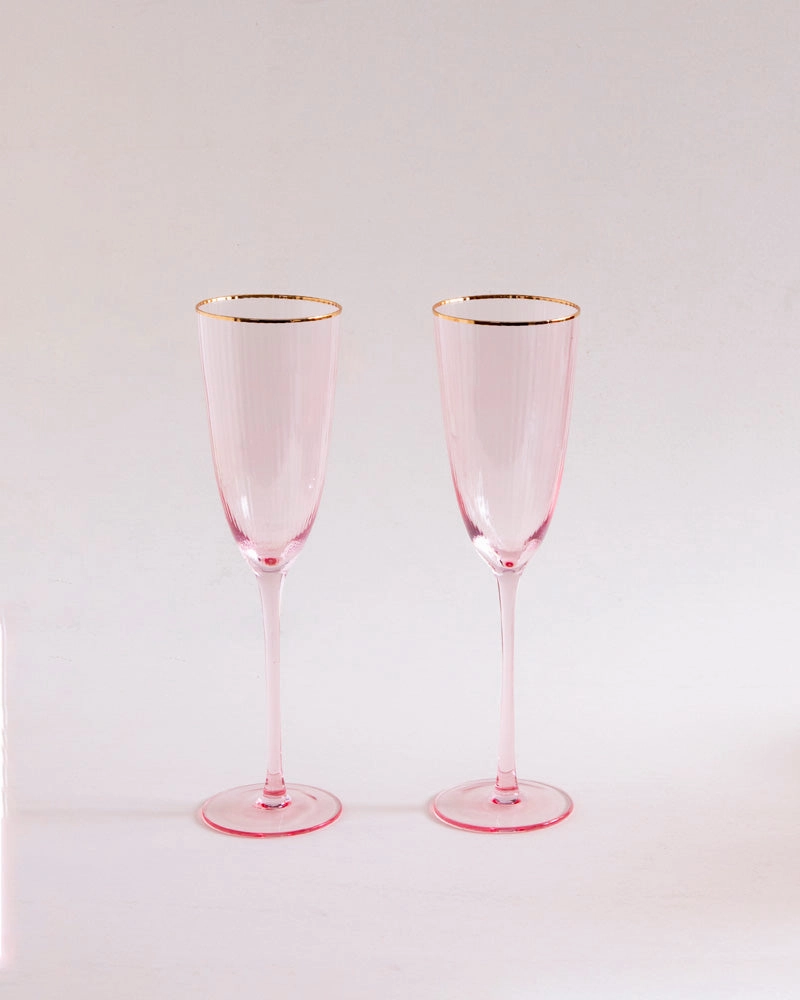 Ribbed Champagne Flute - Pink - Set Of 6