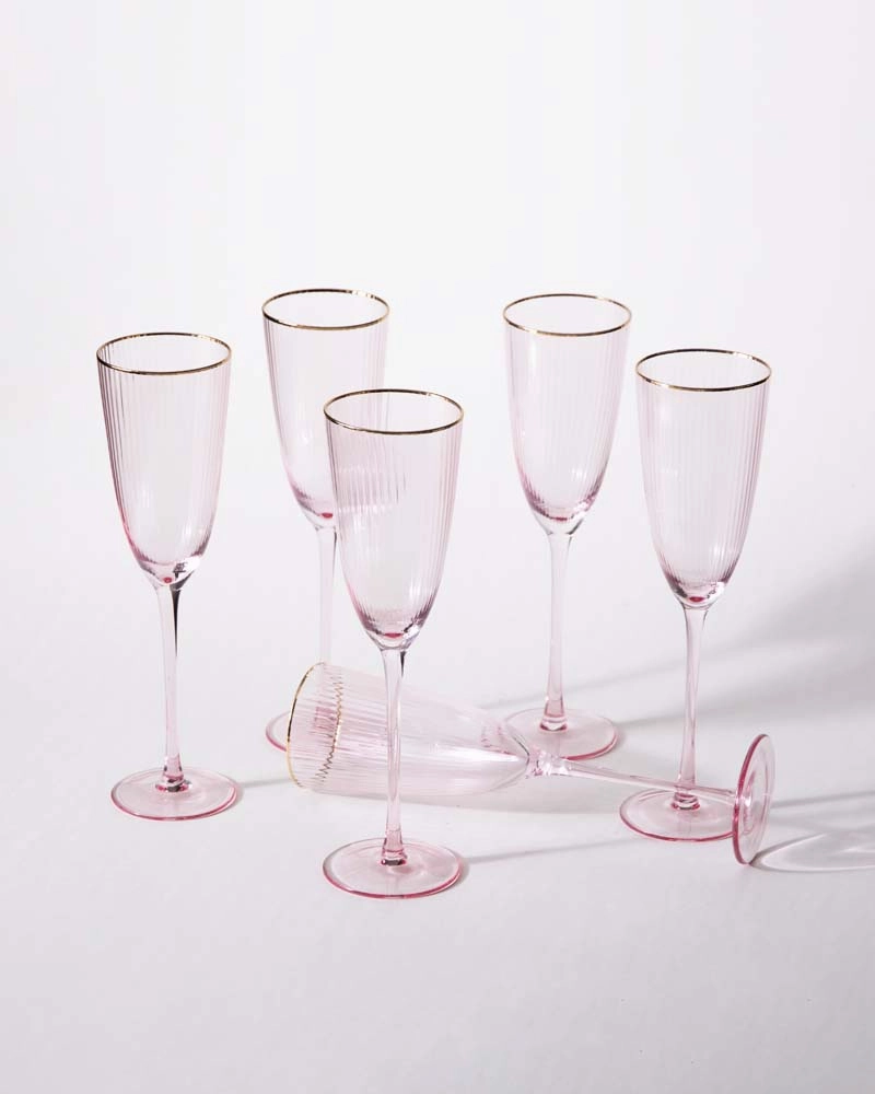 Ribbed Champagne Flute - Pink - Set Of 6