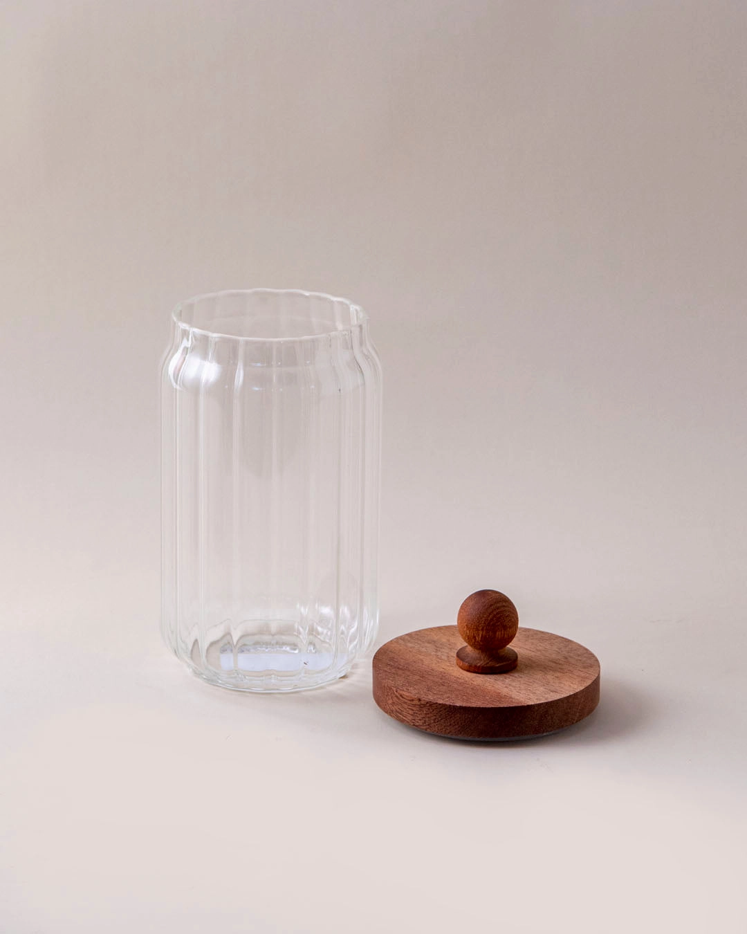 Ribbed Glass Jar with Wooden Lid - Large