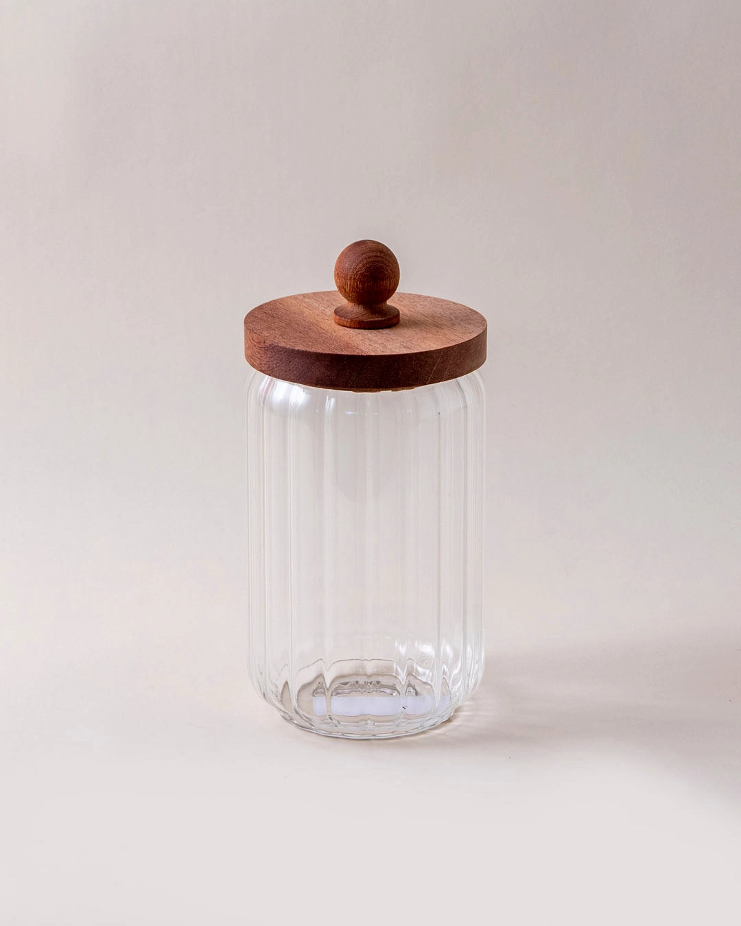 Ribbed Glass Jar with Wooden Lid - Large