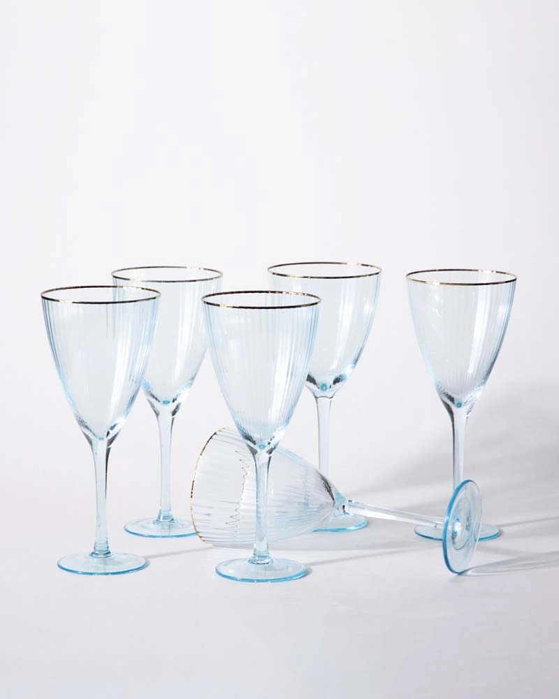 Ribbed Wine Glass - Sky Blue - Set Of 6modern kitchen decor ,kitchen dinner set ,dinnerware 