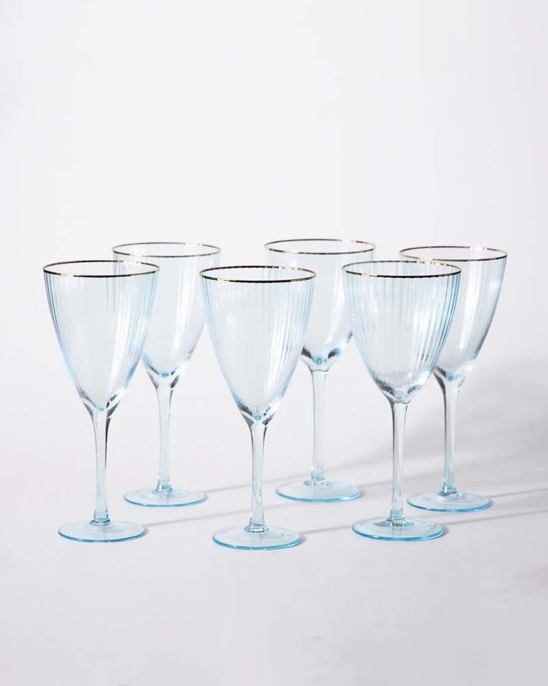 Ribbed Wine Glass - Sky Blue - Set Of 6