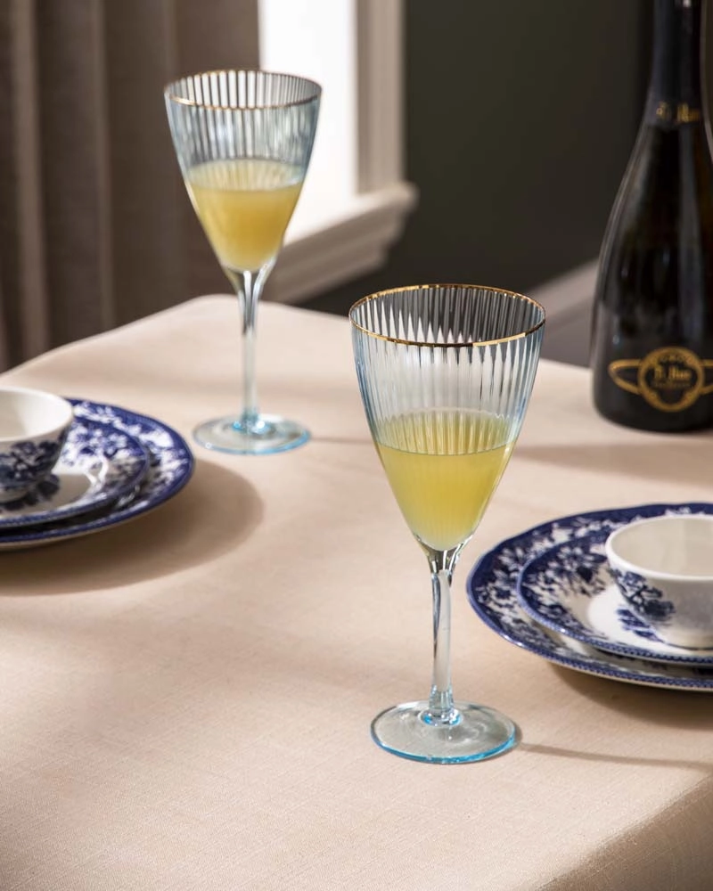 Ribbed Wine Glass - Sky Blue - Set Of 6