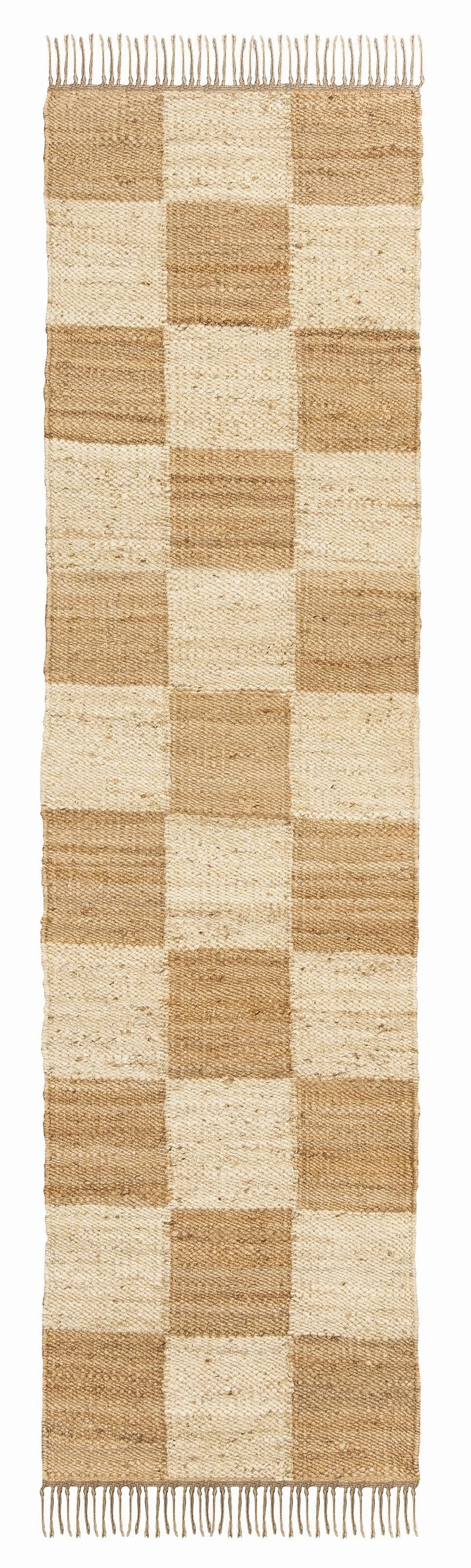 Riley Natural and Bleached Checkered Jute Runner Rug *NO RETURNS UNLESS FAULTYmodern color block patchwork rug