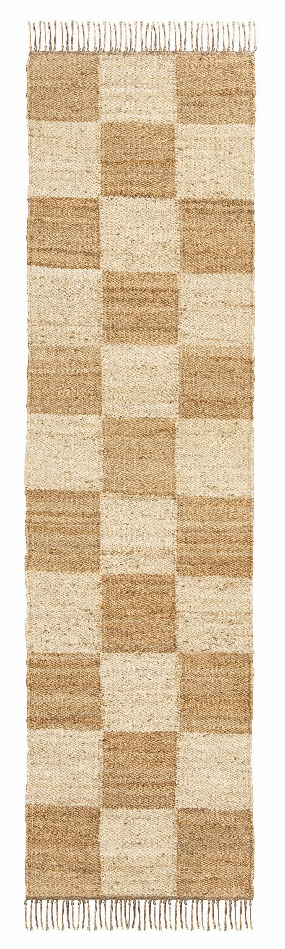 Riley Natural and Bleached Checkered Jute Runner Rug *NO RETURNS UNLESS FAULTYmodern color block patchwork rug