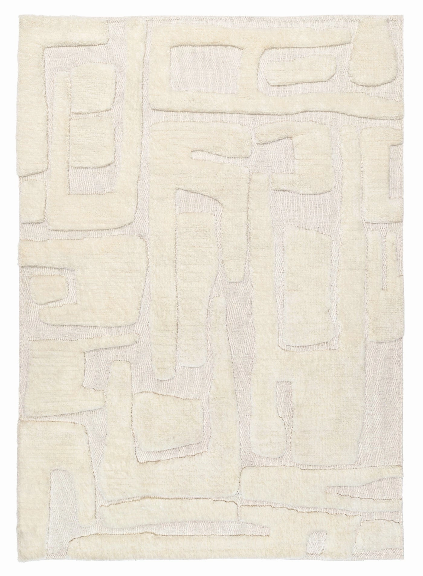 Rolini Ivory Abstract Textured Wool Rugmodern color block patchwork rug