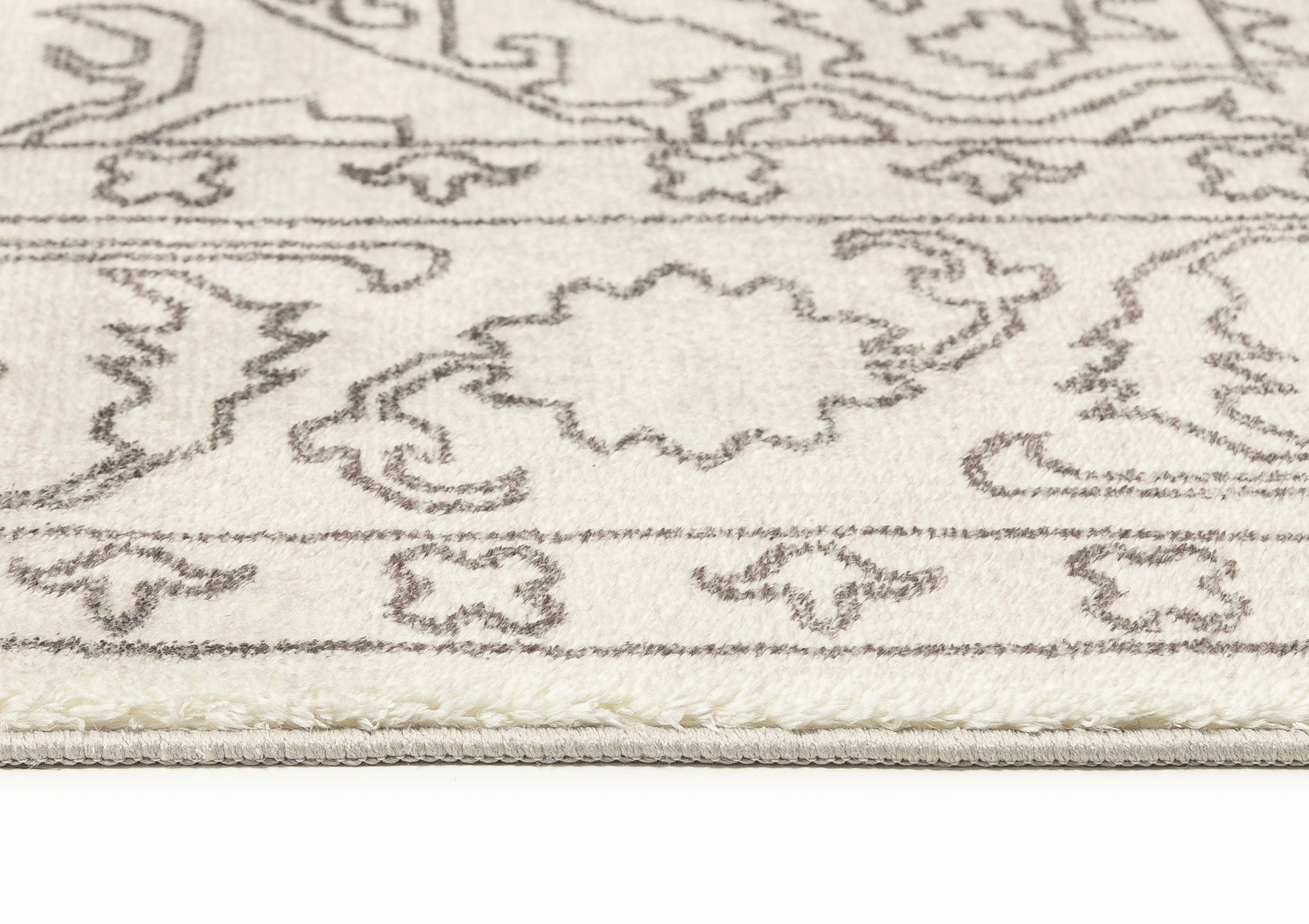 Rosalie Grey Cream Traditional Distressed Washable Rug