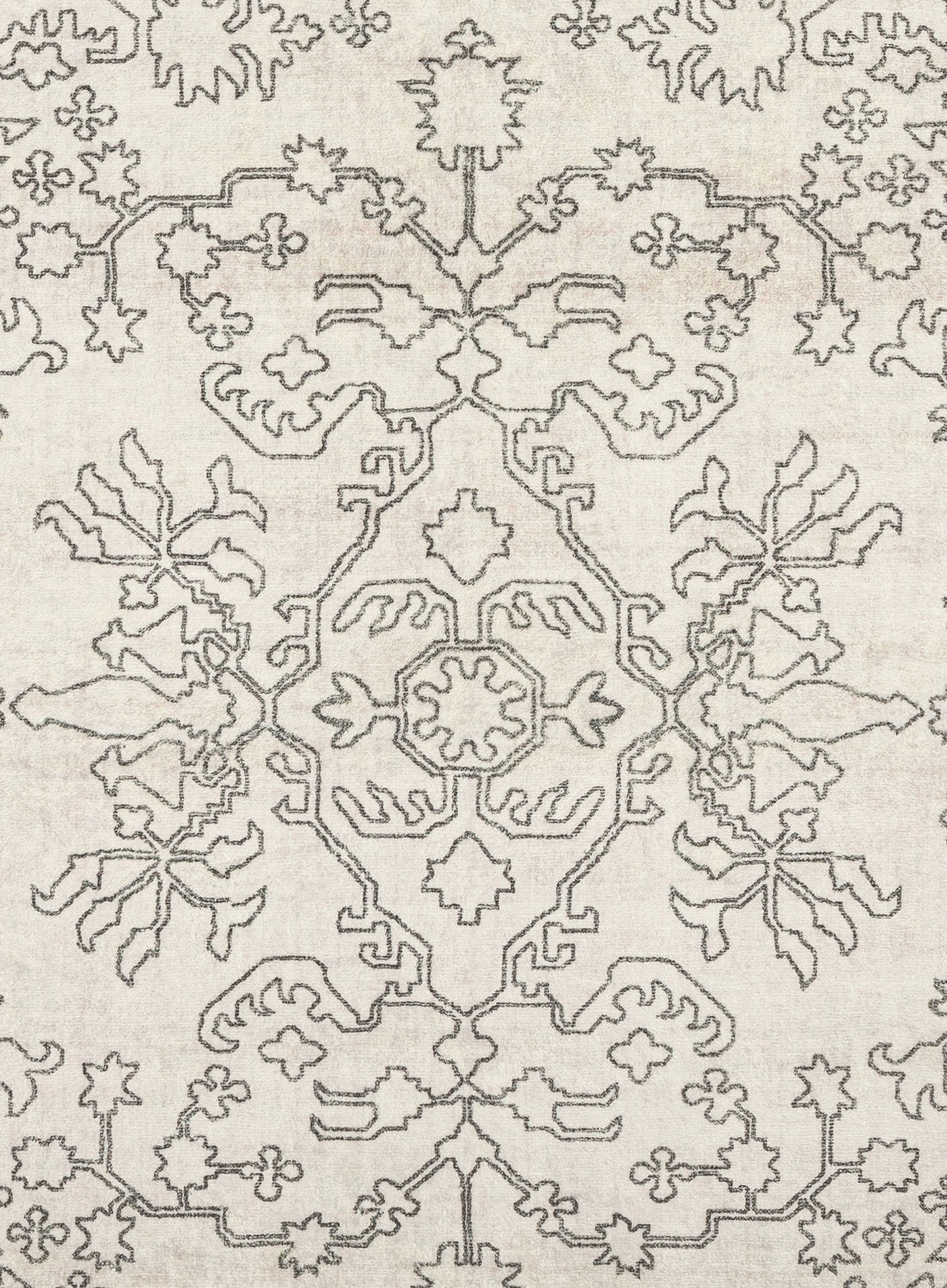 Rosalie Grey Cream Traditional Distressed Washable Rug