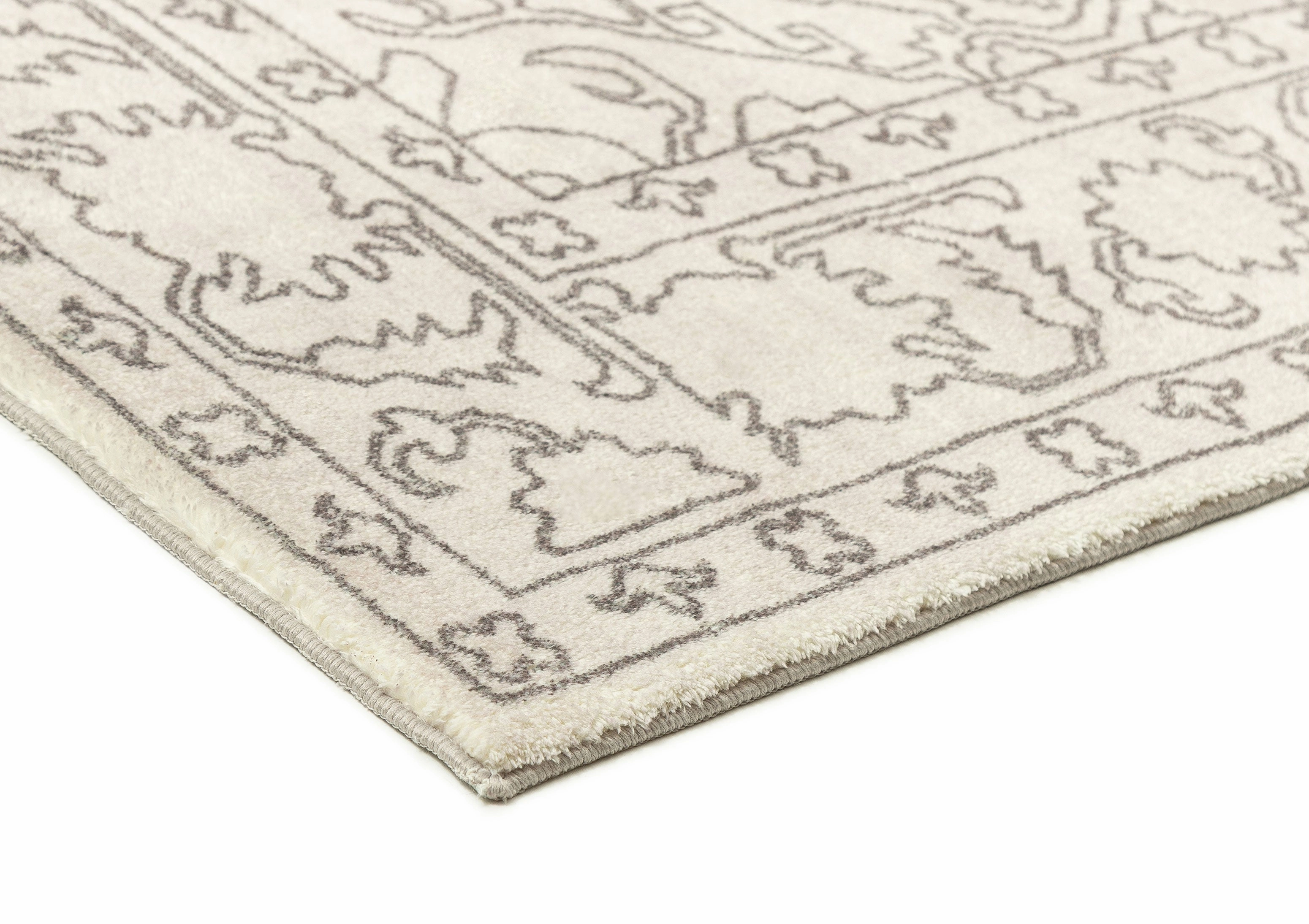 Rosalie Grey Cream Traditional Distressed Washable Rug