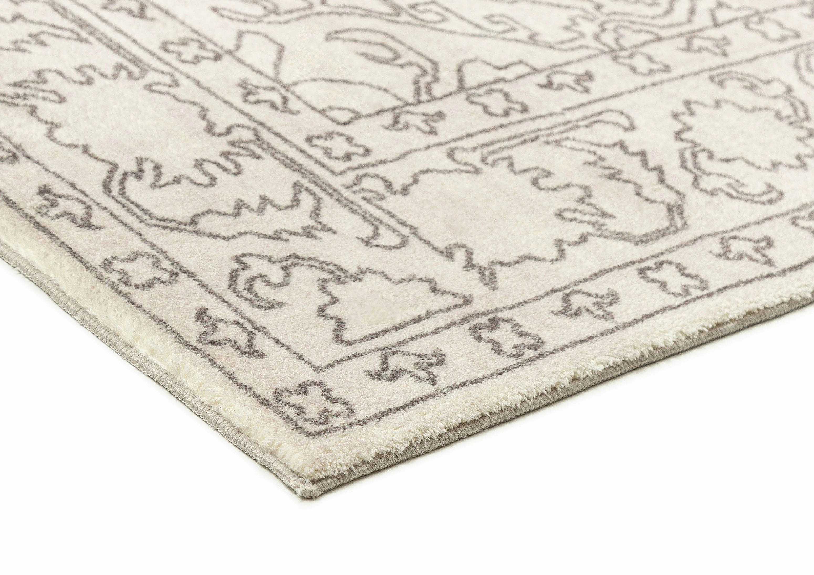 Rosalie Grey Cream Traditional Distressed Washable Rug